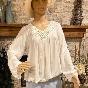 SOPHIE MAX Women's Ivory Long Sleeve Flowy Top Blouse Sz M